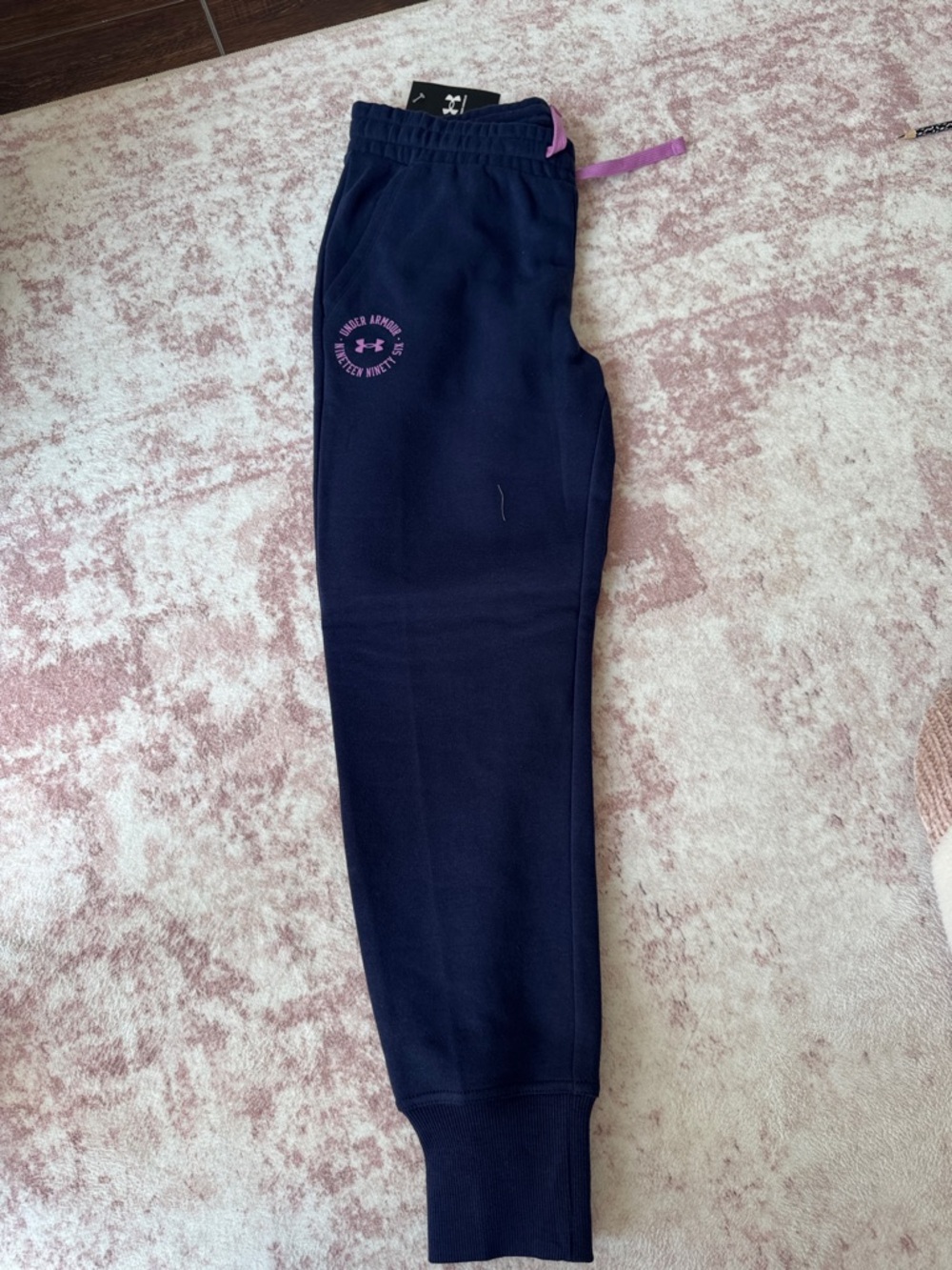 Under Armour Navy Kids Joggers with Pink Drawcord & Logo